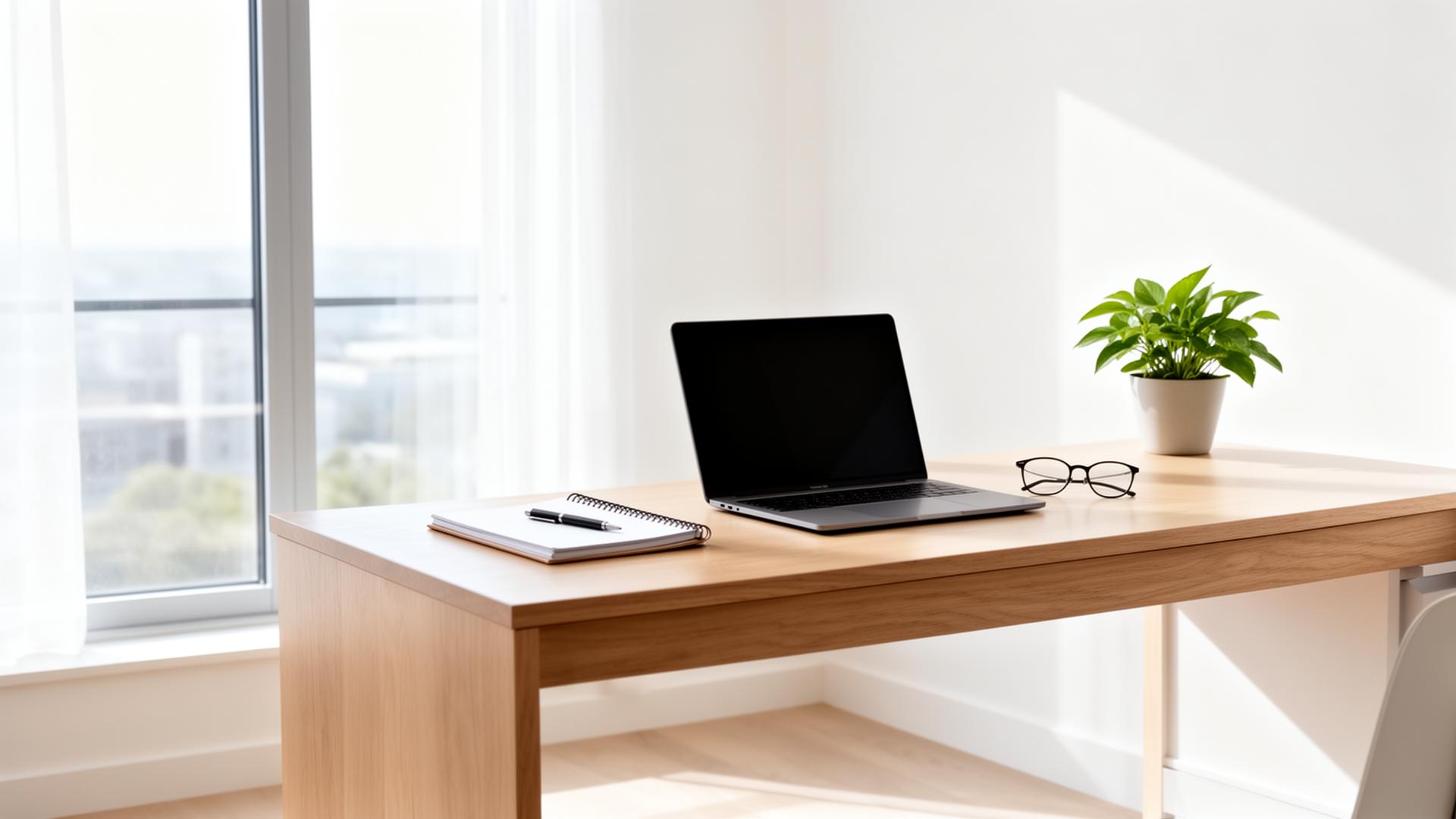 Calm modern workspace representing thoughtful financial planning